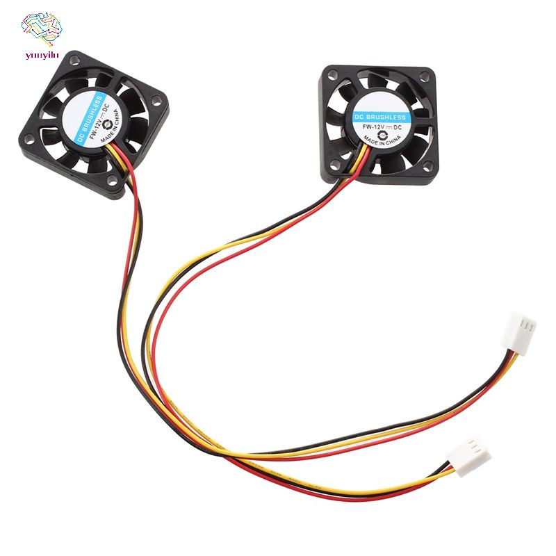 2 Pcs 3 Pin 40mm Square PC Computer Cooling Fan DC 12V Black