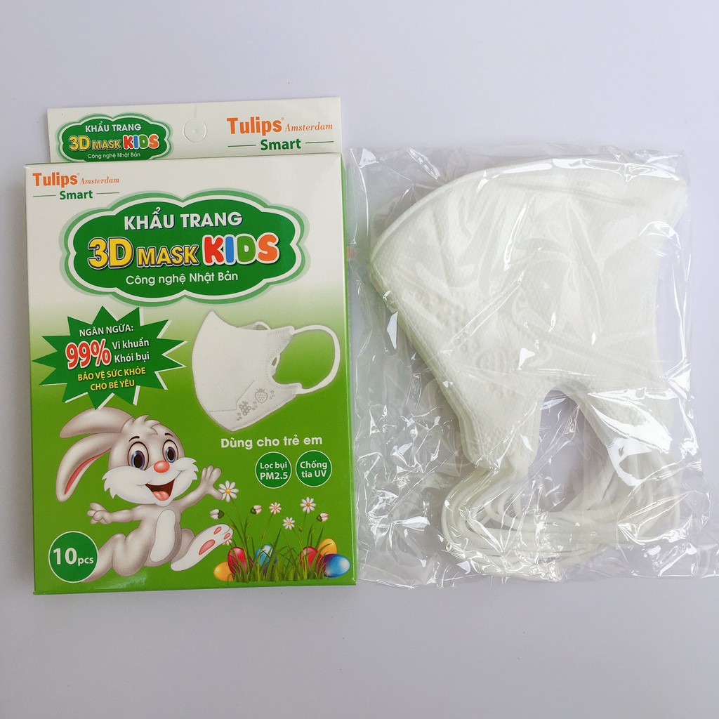 Khẩu trang trẻ em 3D Mask Kids Tulip [ Hộp 10 chiếc ] , khẩu trang Tulips 3D Smart cho bé từ 1 tuổi đến 6 tuổi