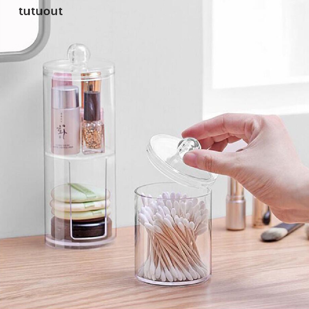Hộp Đựng Tăm Bông Trang Điểm Hình Tròn Bằng Acrylic Trong Suốt