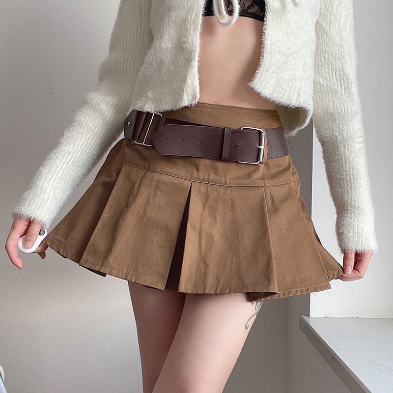 Chân váy xếp ly dáng xòe kèm belt cực Tây
