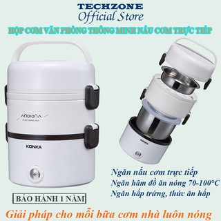 Hộp Cơm Văn Phòng 3 Tầng Nấu Cơm Trực Tiếp, Cà Men Cắm Điện Thông Minh Kèm Chức Năng Hâm Nóng, Luộc, Hấp
