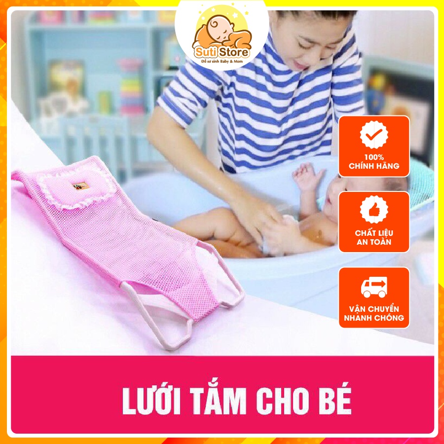 Lưới tắm kèm gối, giường tắm an toàn, tiện lợi cho việc tắm cho trẻ sơ sinh