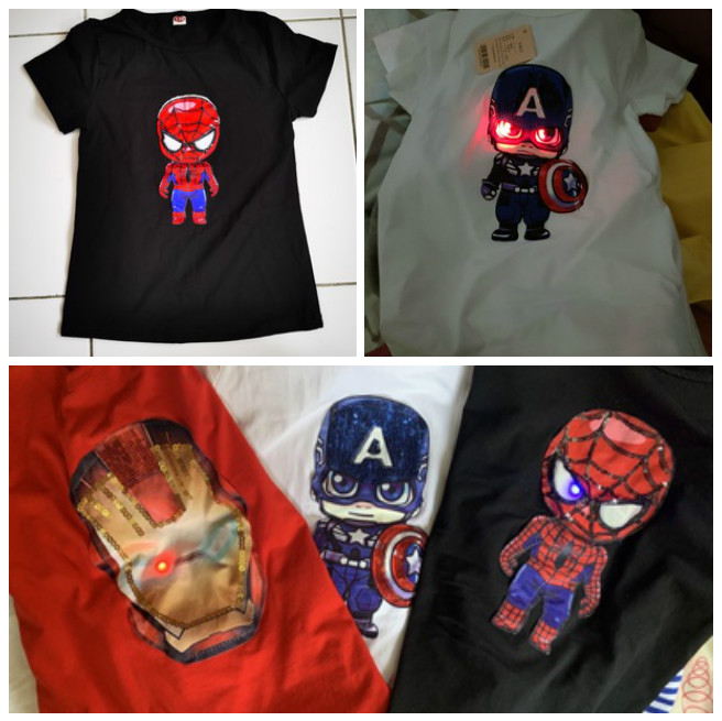 Áo thun in hình siêu anh hùng tích hợp đèn LED thú vị cho bé