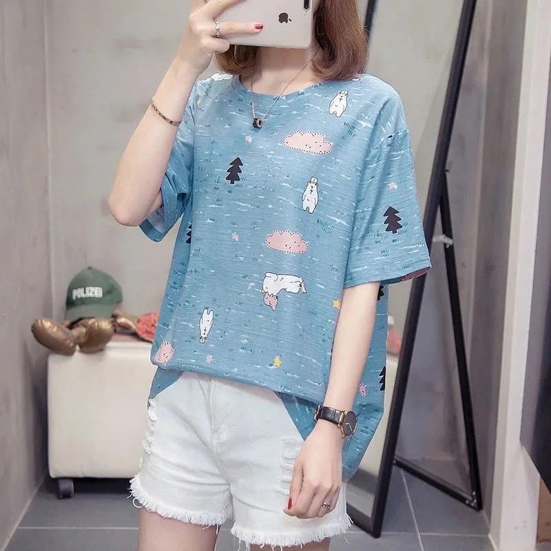 Áo thun ngắn tay nữ cổ tròn màu nhuộm thời trang phong cách mới