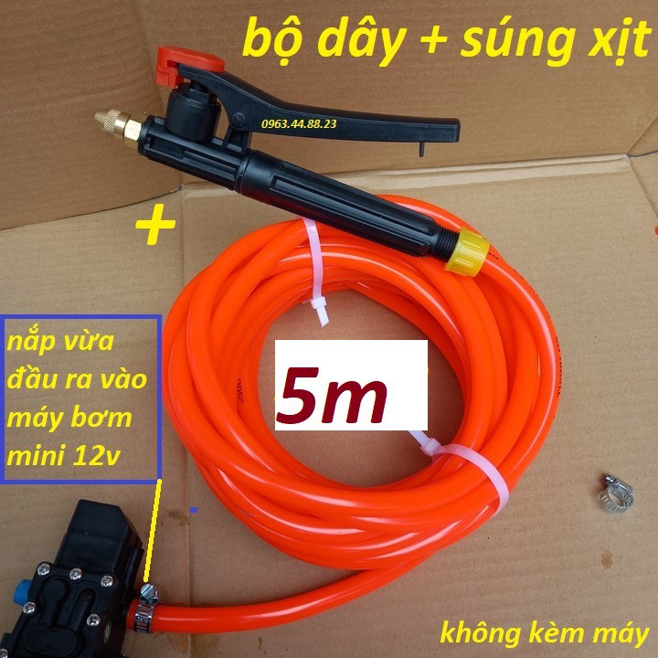 Bộ phụ kiện máy rửa xe mini 12v kèm súng xịt (khóa bóp - dây 5m - 8m - 10m)