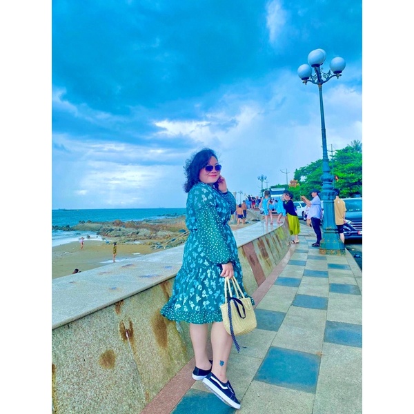 Váy ny hoa xanh bigsize xuất xịn