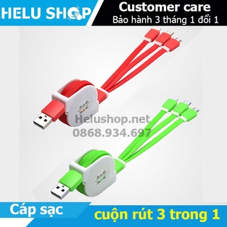 cáp sạc đa năng cuộn rút 3 trong 1 ( ,microusb,type c) siêu bền nhỏ gọn thời trang
