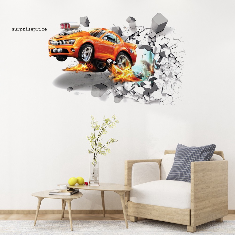 Hình dán tường trang trí họa tiết xe hơi 3D độc đáo sáng tạo