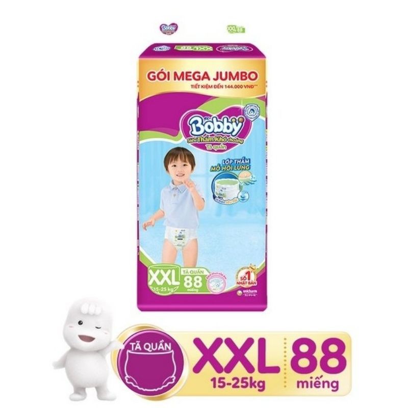 Tã quần bobby siêu thoáng bịch mega jumbo M120/L111/XL102/XXL93 miếng