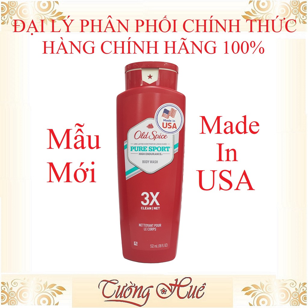 Gel tắm Nam Old spice 3x Pure Sport Body wash - 532ml - đỏ