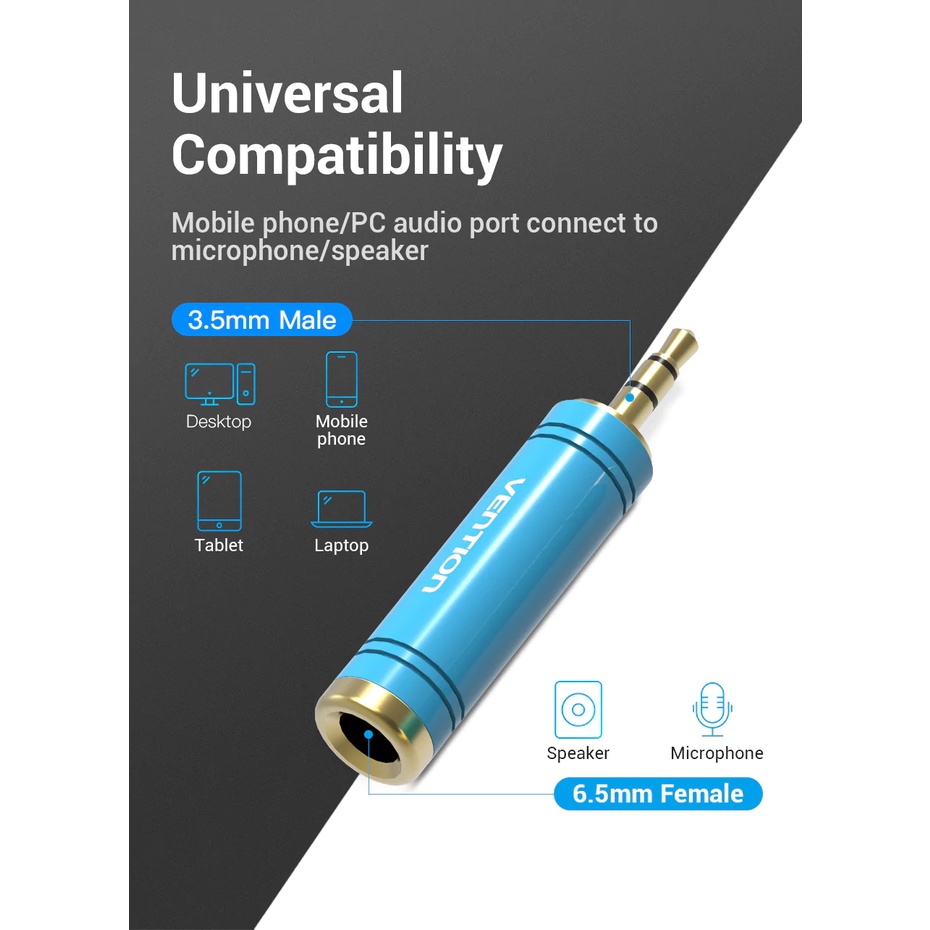 Đầu chuyển audio 3.5mm Male ra 6.5mm Female Vention VABS04