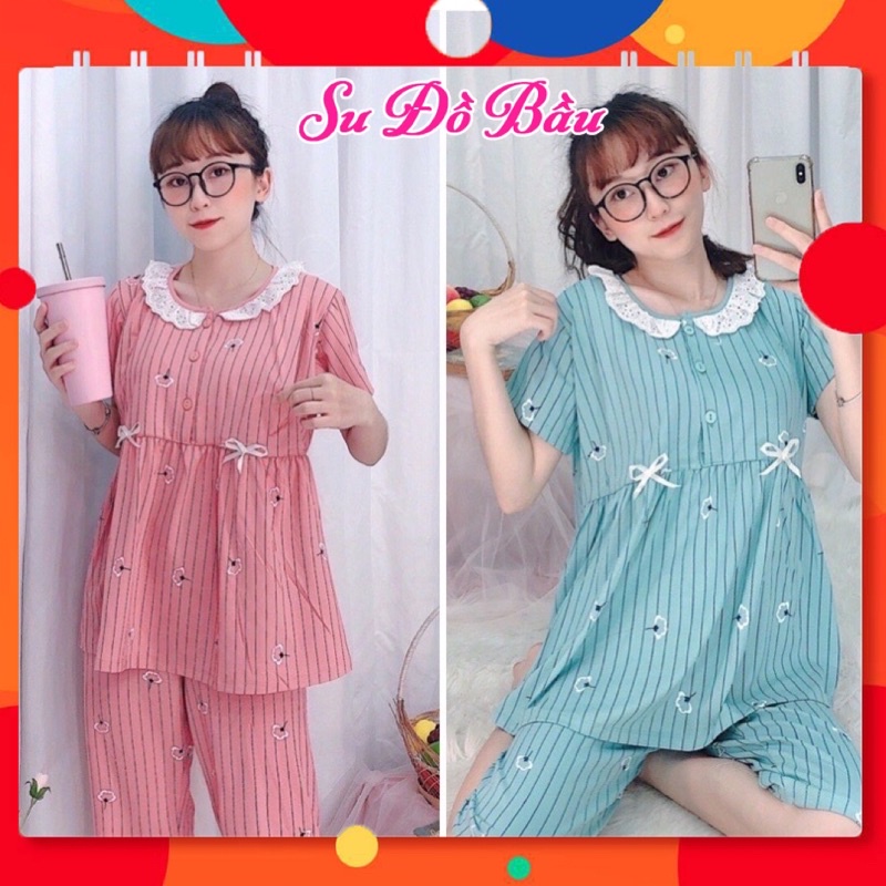 [Tăng Vòng Dâu Cho Bé] Bộ Bầu Ren Nơ Lửng, Tiện Cho Bé Bú