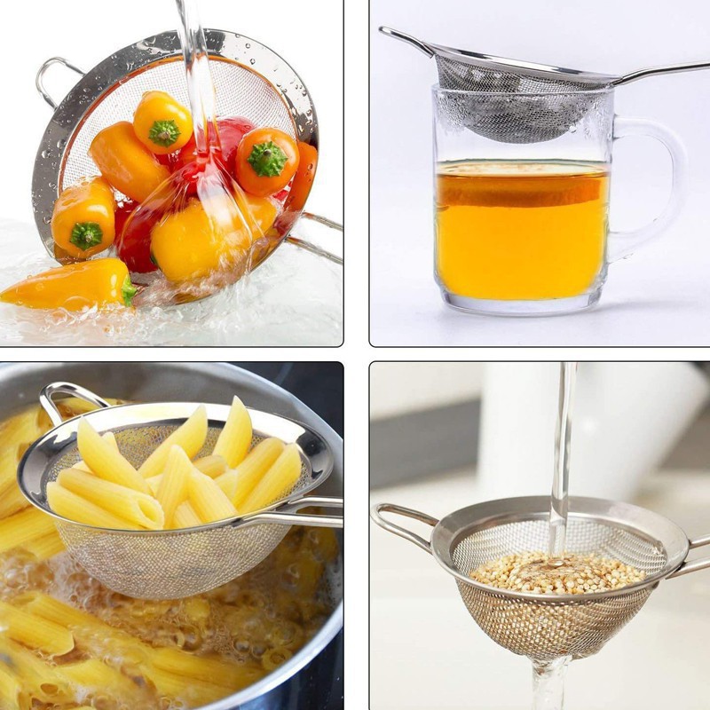 Teyaao rây lọc Stainless steel sieve strainer flour sieve fine sieve oil strainer flour colander strainer