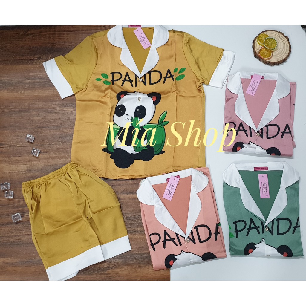 [GIAO NHANH 2H HCM] [VIDEO THẬT]  Đồ Bộ Pijama Đùi Lụa Mát Họa Tiết Mặt Gấu Trúc Panda