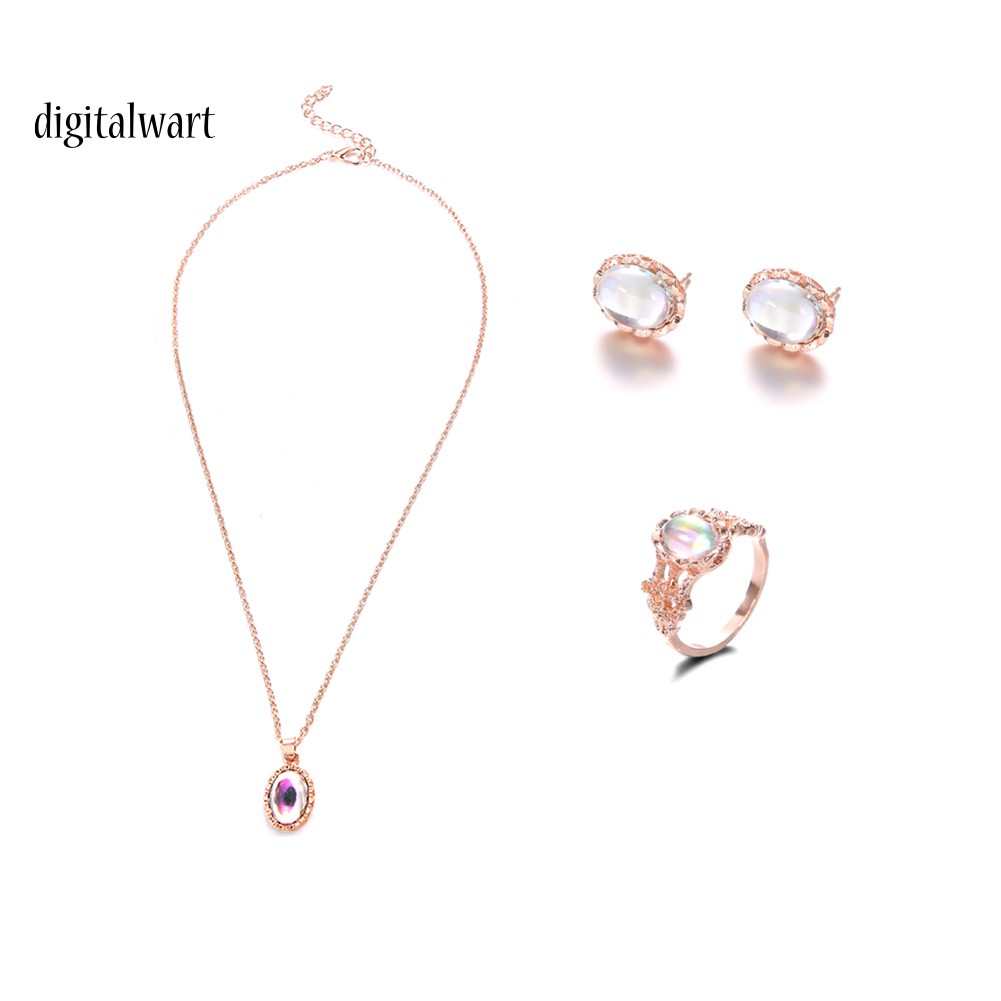 Set Dây Chuyền Nhẫn Và Đôi Khuyên Tai Đính Đá Opal Nhân Tạo Thời Trang Cho Nữ