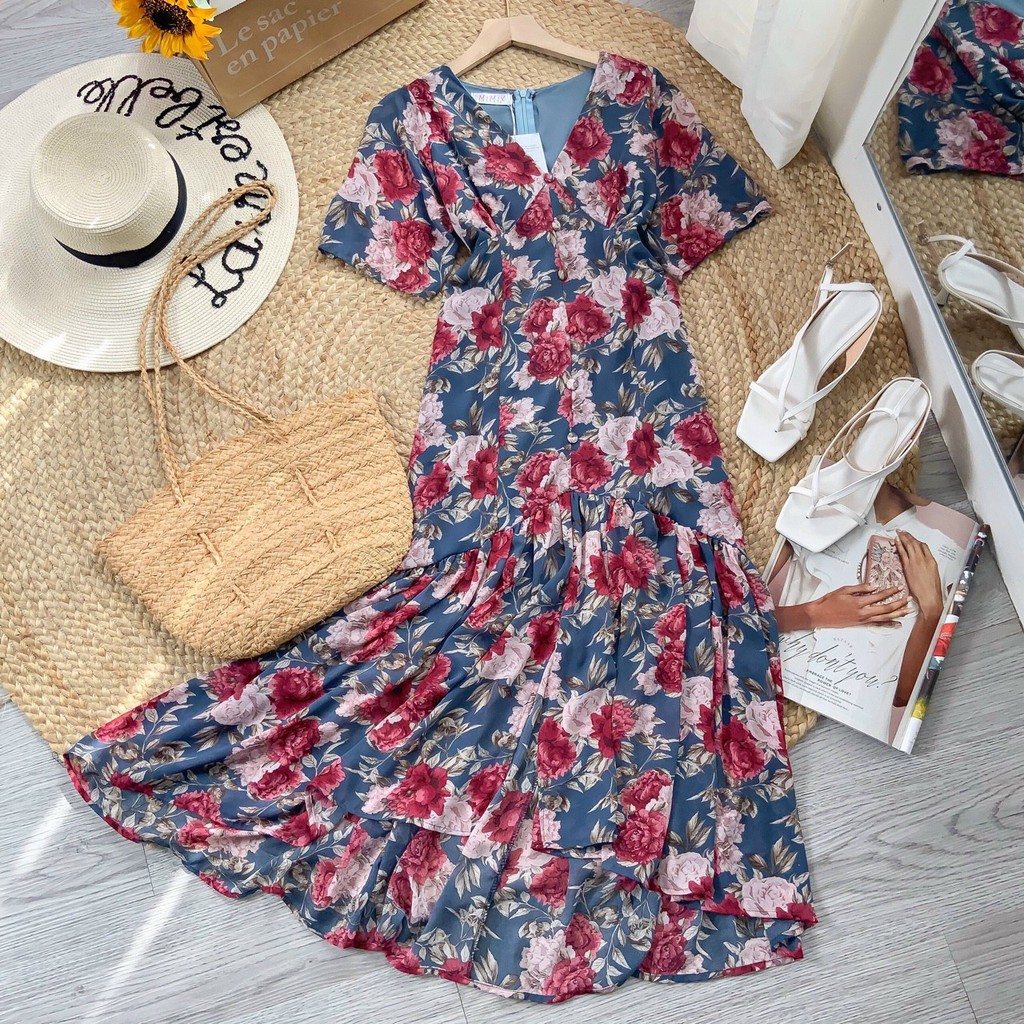 Đầm hoa đuôi cá nút bọc | BigBuy360 - bigbuy360.vn