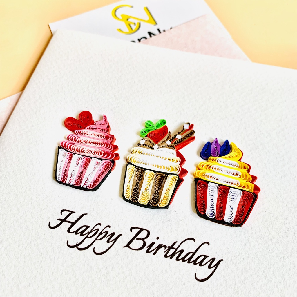 Thiệp Quilling Card giấy xoắn Handmade quà tặng lưu niệm chúc mừng sinh nhật, Happy brithday kích thước 15x15cm