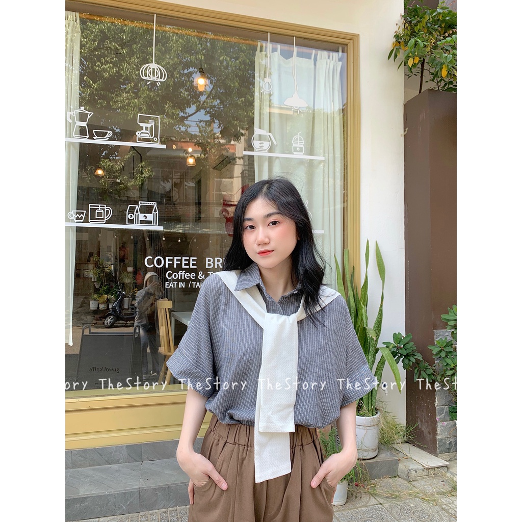 [STR] Áo sơ mi kẻ sọc dọc cúc sau A2373