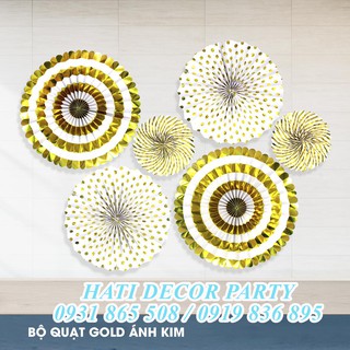 QUẠT GIẤY TRANG TRÍ- Quạt giấy gold/ silver bộ 6 cái | HATI DECOR PARTY