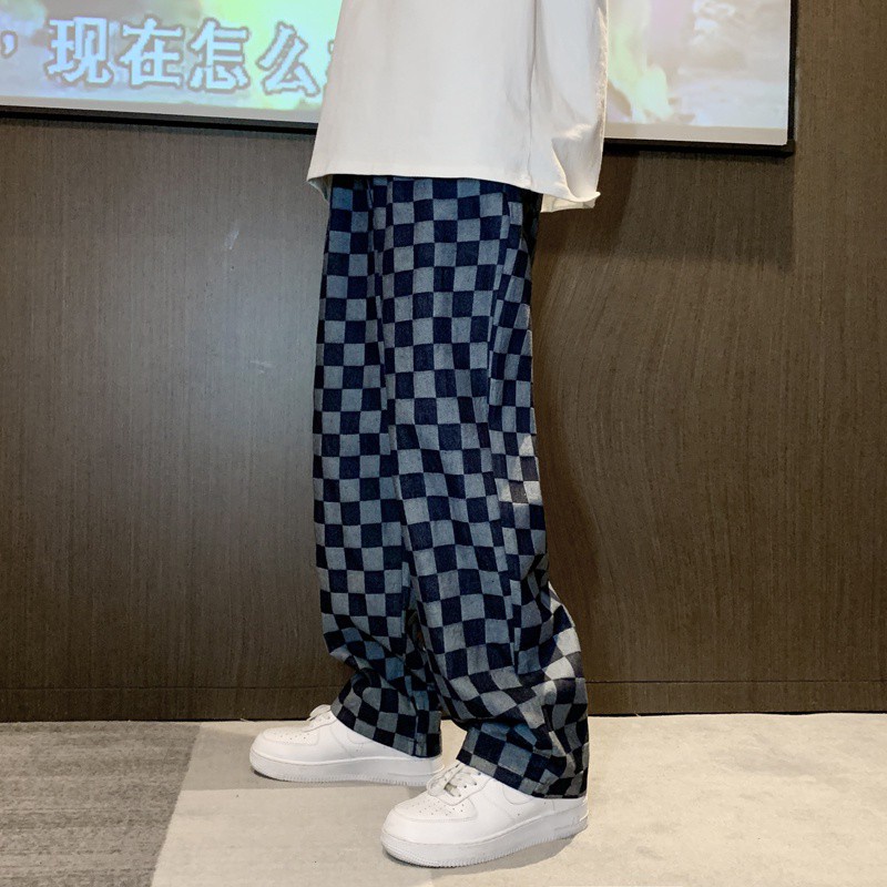 Quần dài ống suông rộng họa tiết kẻ sọc ca rô phong cách hip hop đường phố thời trang cho nam