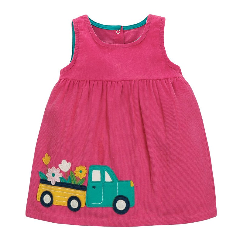 Đầm bé gái LITTLE MAVEN cotton nhung xe hoa 2-6 tuổi