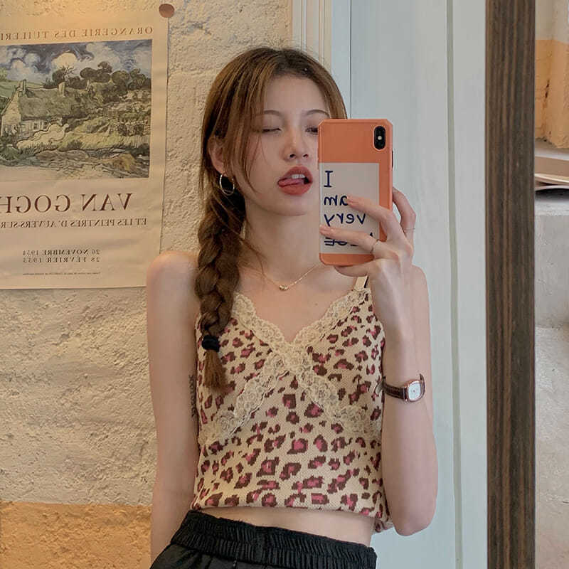 Áo Thun 2 Dây In Họa Tiết Da Báo Cho Nữcb264 10k