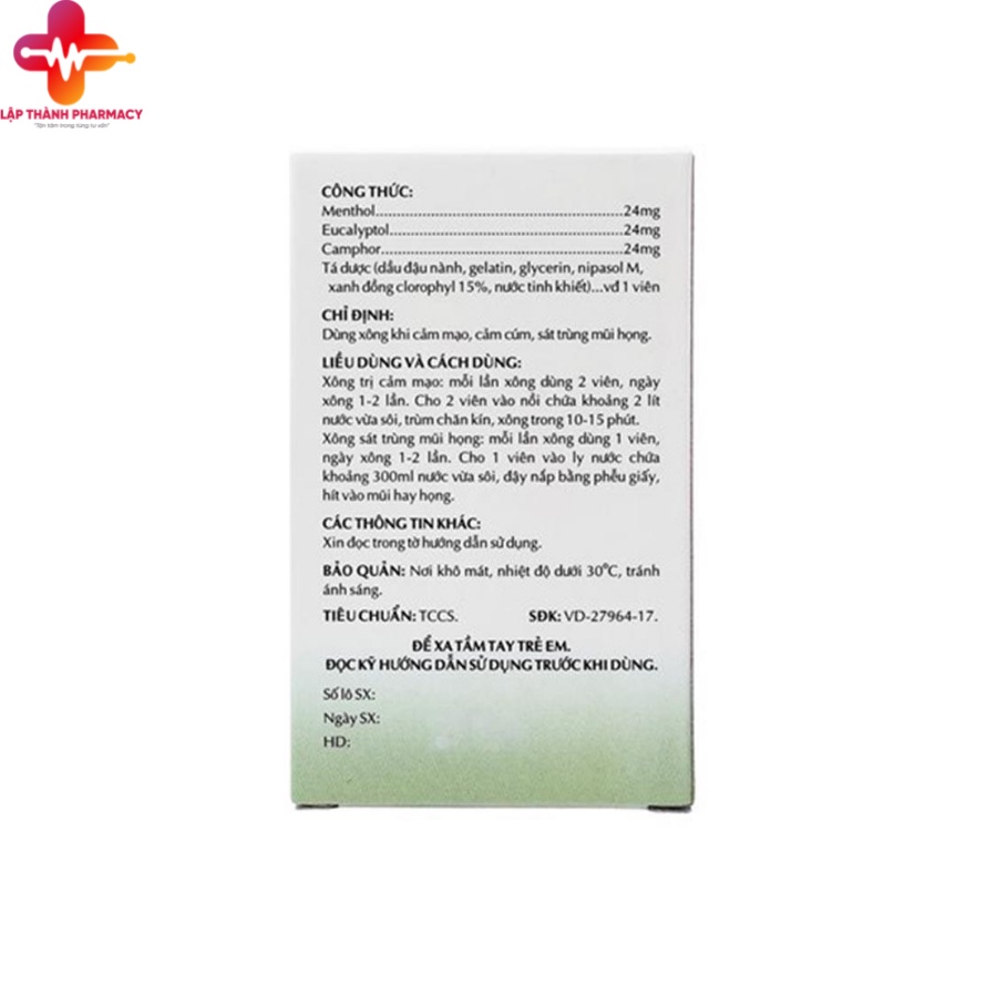 Viên xông tinh dầu phòng ngừa cảm cúm, sát trùng mũi họng OPC từ thảo dược vỉ 10 viên