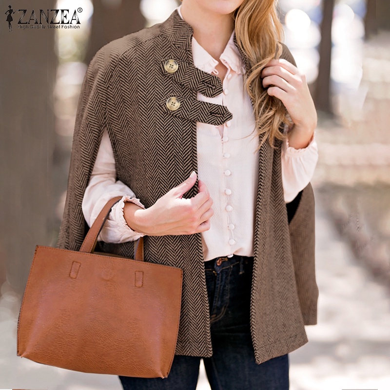 Áo choàng poncho ZANZEA cổ đứng không tay in họa tiết kẻ sọc thanh lịch cổ điển cho nữ | BigBuy360 - bigbuy360.vn