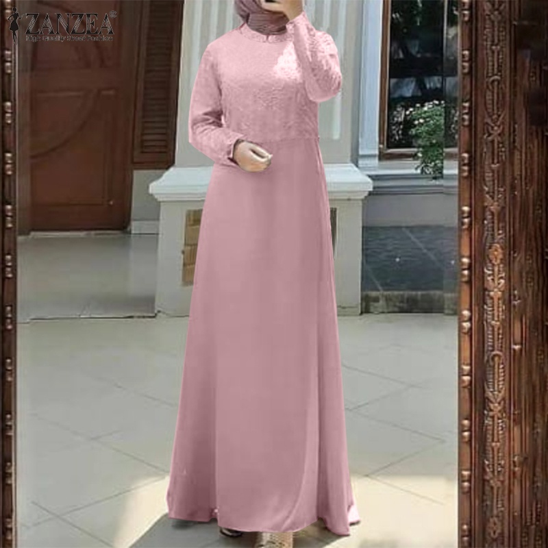 Zanzea Đầm Maxi Dài Tay Phối Ren Phong Cách Hồi Giáo Cho Nữ