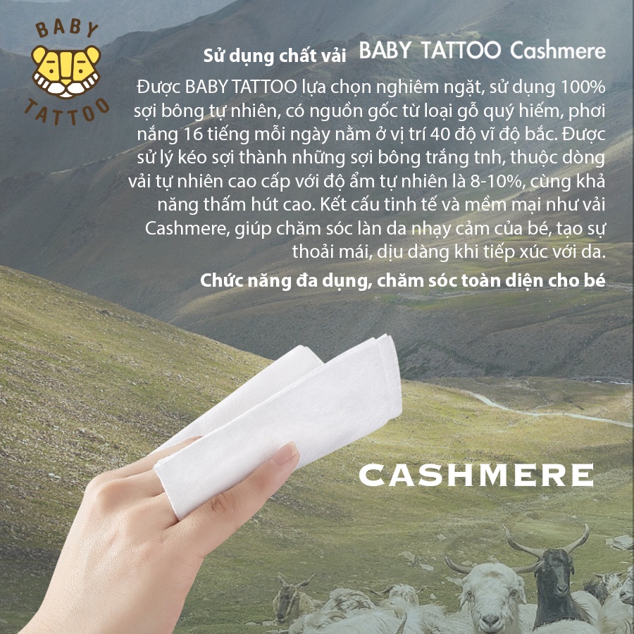 BABY TATTOO Khăn Giấy Bông Khô Cao Cấp Cho Bé Chất Vải CASHMERE, Đa Năng Sử Dụng Khô Hoặc Ướt