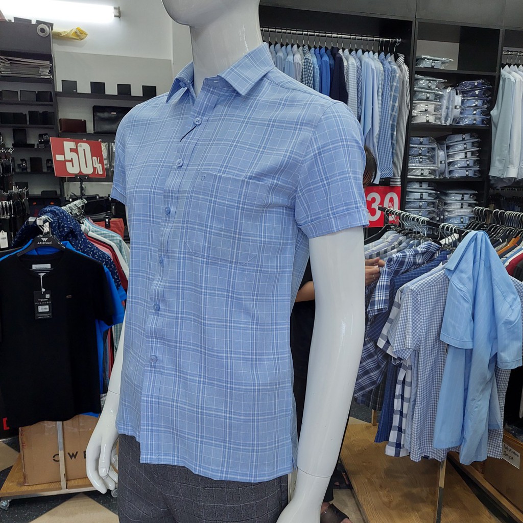 Áo Sơ Mi Nam Ngắn Tay Owen BA22718NT Somi Cộc Tay Công Sở Cao Cấp Xanh Nhạt Kẻ Caro To Chất Cafe Dáng Body Fit Tà Bằng | BigBuy360 - bigbuy360.vn