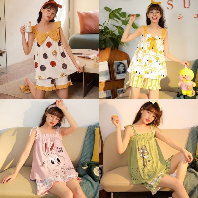 Đồ bộ - Bộ Ngủ Nữ 2 Dây Tiểu Thư Dễ Thương Ulzzang Hàn Quốc- Đồ Bộ Mặc Nhà Cute N01_Guu | BigBuy360 - bigbuy360.vn