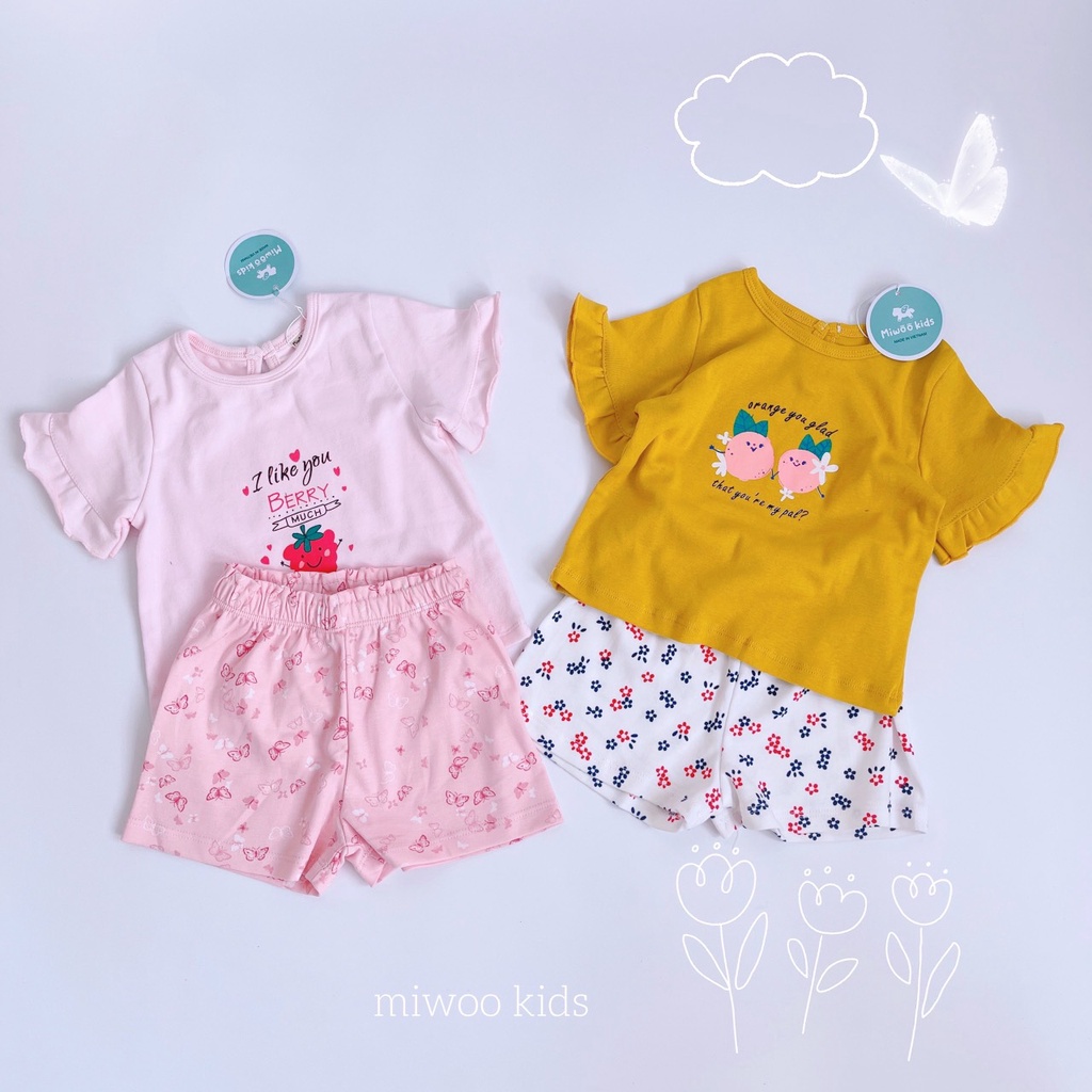 Đồ bộ bé gái Miwoo bộ quần áo bé gái mặc nhà thun áo thun trơn quần hoa - SGM SGMH