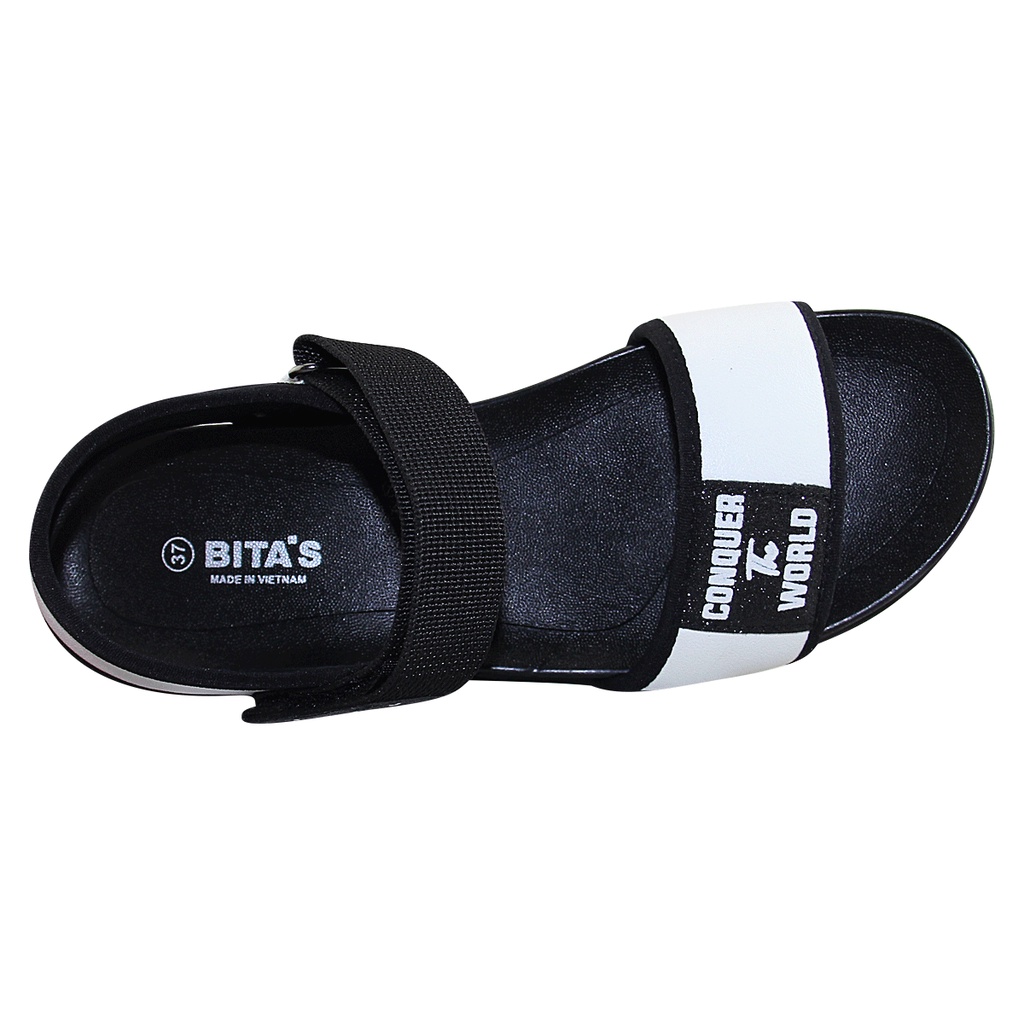 Sandal đế bằng nữ Bita's SYN.213 (Đen + Trắng)