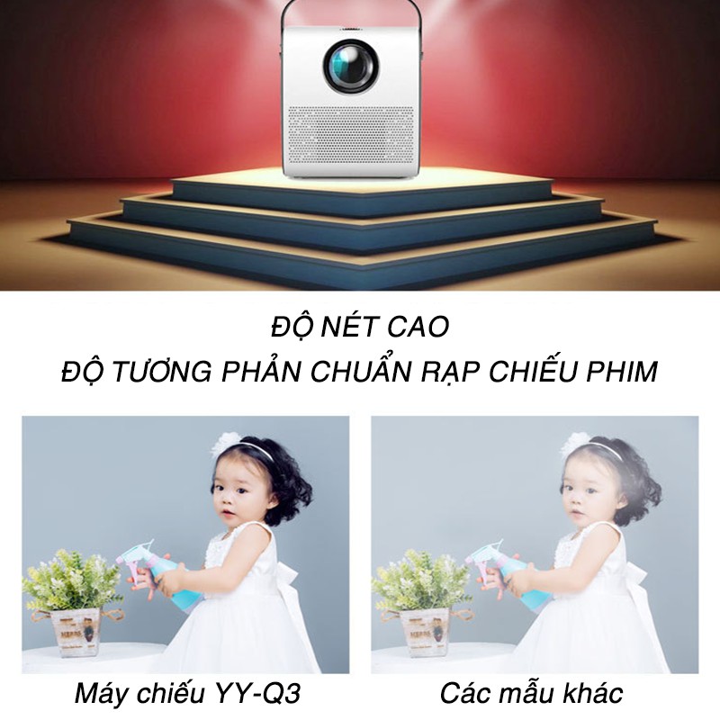 Máy Chiếu Mini, Máy chiếu phim điện thoại Độ Phân Giải Full HD, Loa Bluetooth, Nhiều Chế Độ, 30.000 Giờ, Bảo Hành 1 Năm