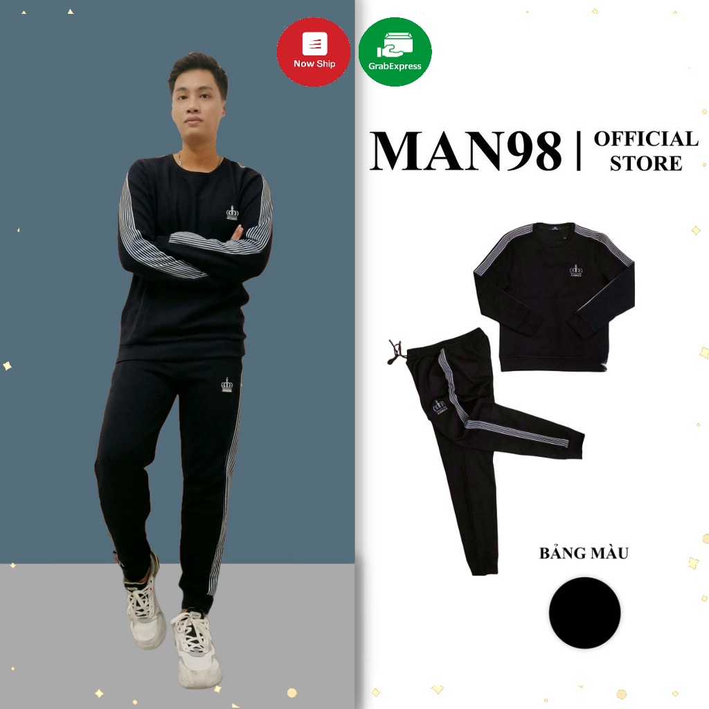 [Hot] Bộ Nỉ Nam Cổ Tròn Thêu Logo Vương Miện, Đồ Bộ Nam Thu Đông Cao Cấp M12