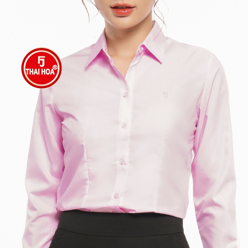 Áo sơ mi nữ Thái Hòa 047-03-01 vải cotton mềm mại thoáng mát màu hồng