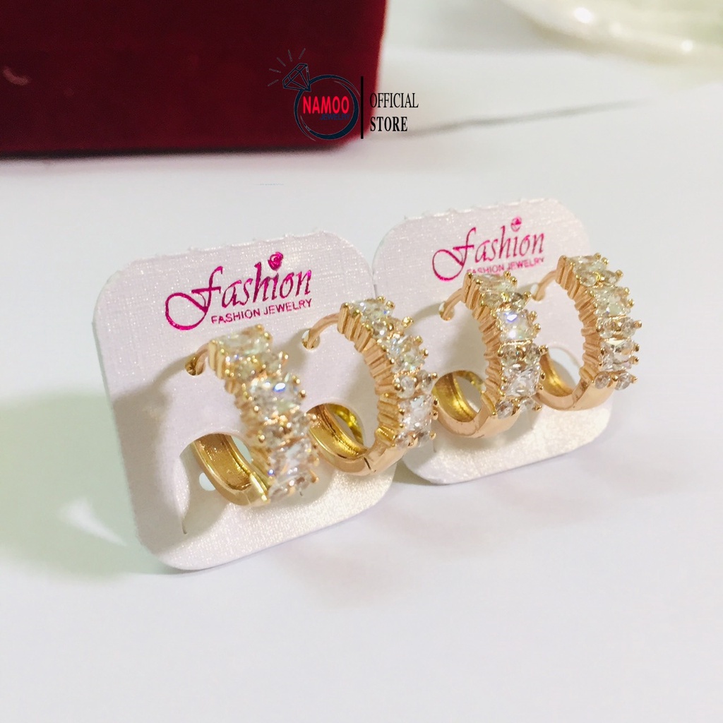 Khuyên Tai Tròn Sát Tai Đính Đá T703, Bông Tai Mạ Vàng Nữ Namoo Jewelry