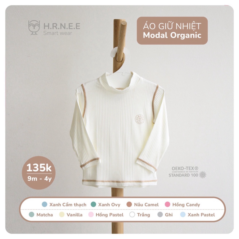 Áo giữ nhiệt Hrnee chất liệu Modal organic cho bé từ 6 tháng đến 4 tuổi - Link 2 mầu pastel