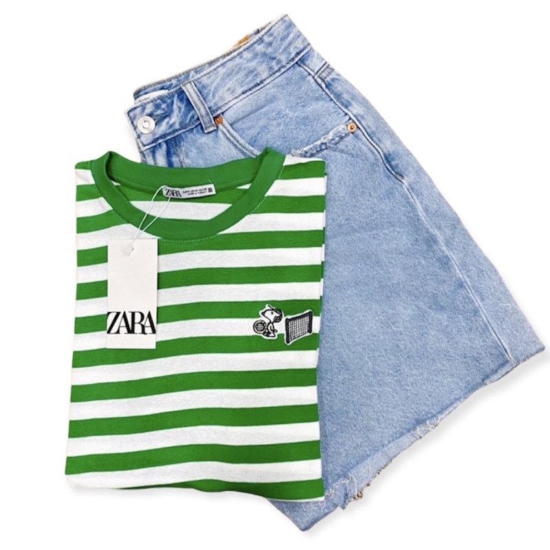 Áo thun kẻ sọc zara vnxk thêu snoopy dễ thương