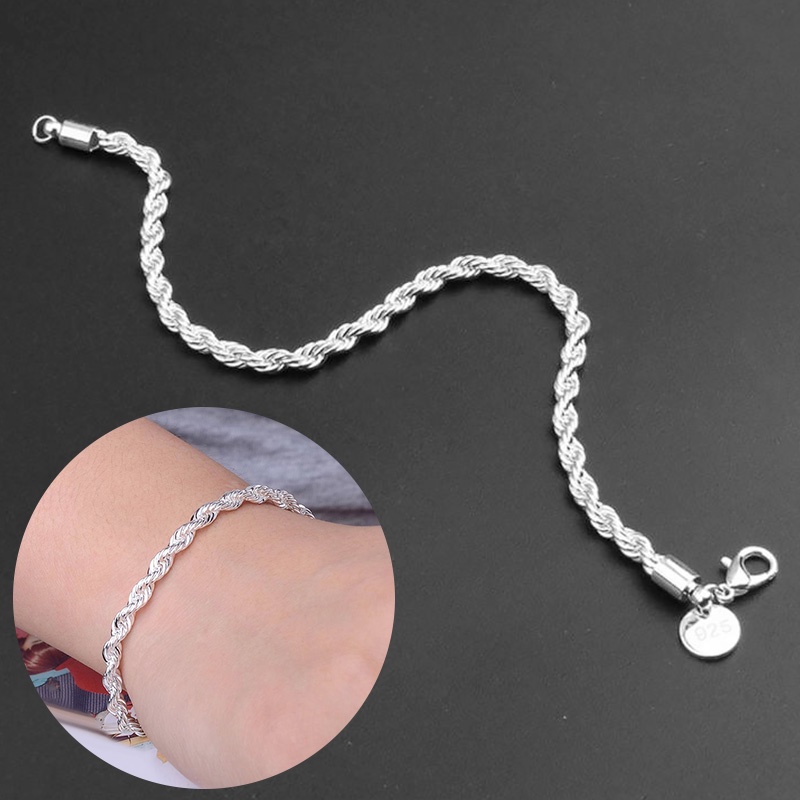 Vòng Tay Bạc 925 Dạng Dây Xích Gợn Sóng Nước 4mm Thời Trang Cho Nữ