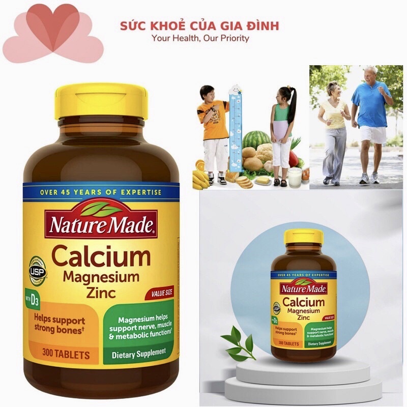 🏃🏻‍♂️🏃🏻‍♀️ Viên uống Nature Made Calcium Magnesium ZinC D3 300 viên của Mỹ - Giúp xương chắc khỏe