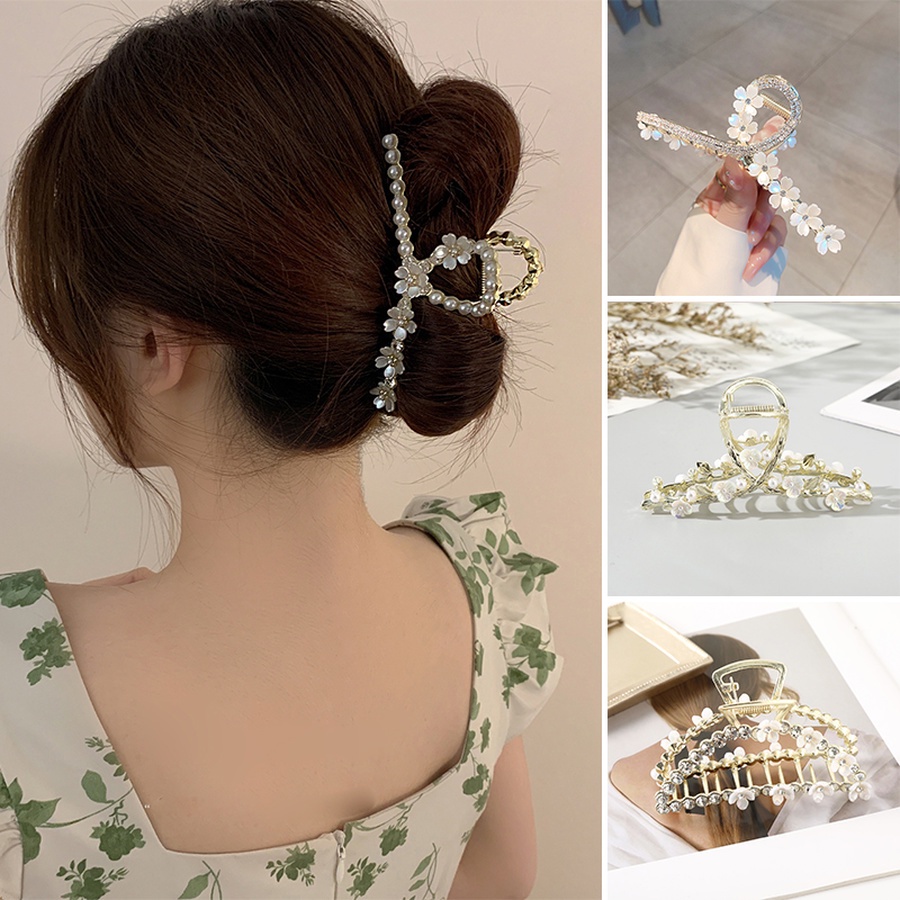Kẹp Tóc Kim Loại Hình Hoa Đính Ngọc Trai Nhân Tạo Phong Cách Hàn Quốc Mới