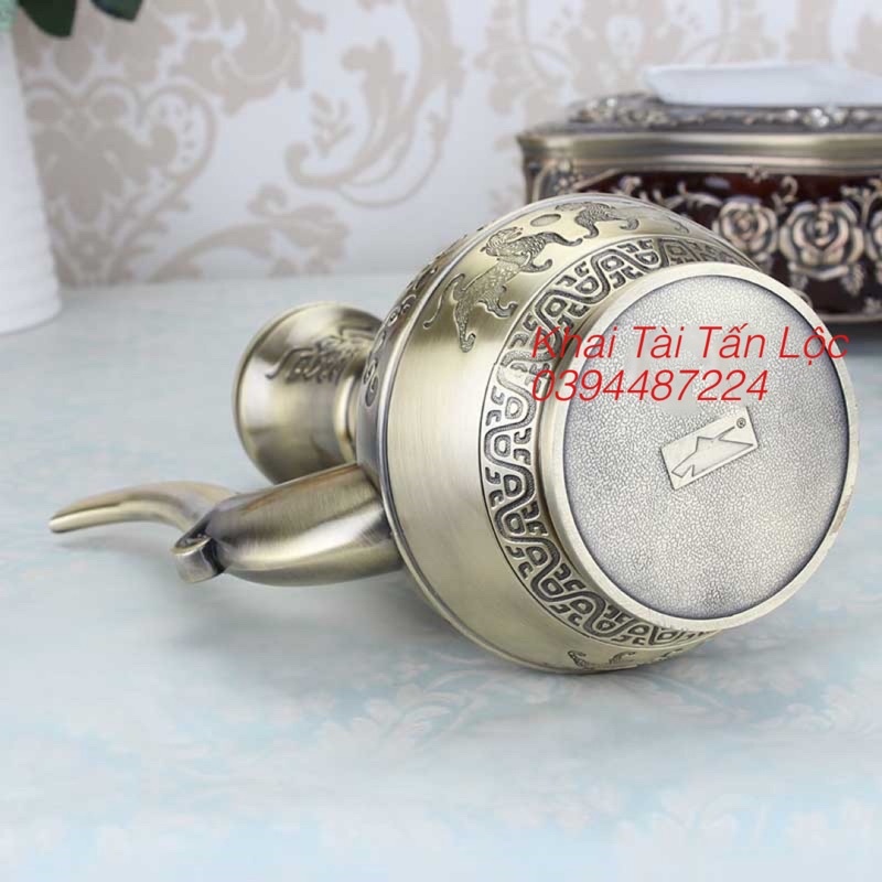 Bộ bình rượu song Long tranh châu và 2 ly bằng đồng kiểu cổ