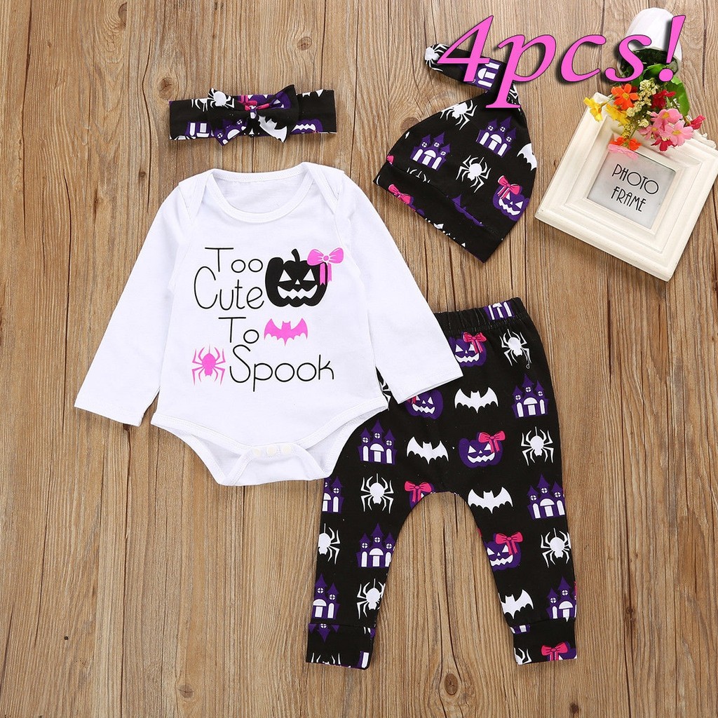 Mới Set Áo Tay Dài + Quần Dài Phong Cách Halloween Cho Bé Gái