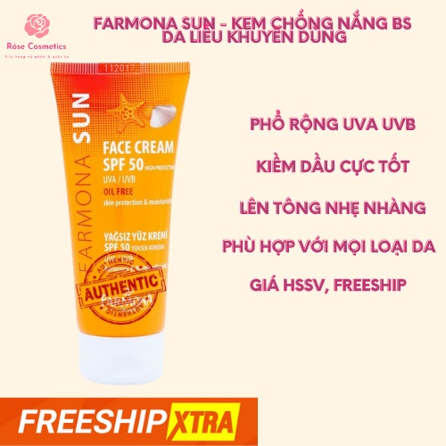 [CHÍNH HÃNG] Kem Chống Nắng Farmona Sun Face Cream Oil Free SPF50 50ml, Cho Da Dầu Mụn Balan, giá hssv, Róse Cosmetics