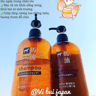 Bộ dầu gội xả mỡ ngựa Hokkaido Horse Oil Natural Hair Nhật Bản