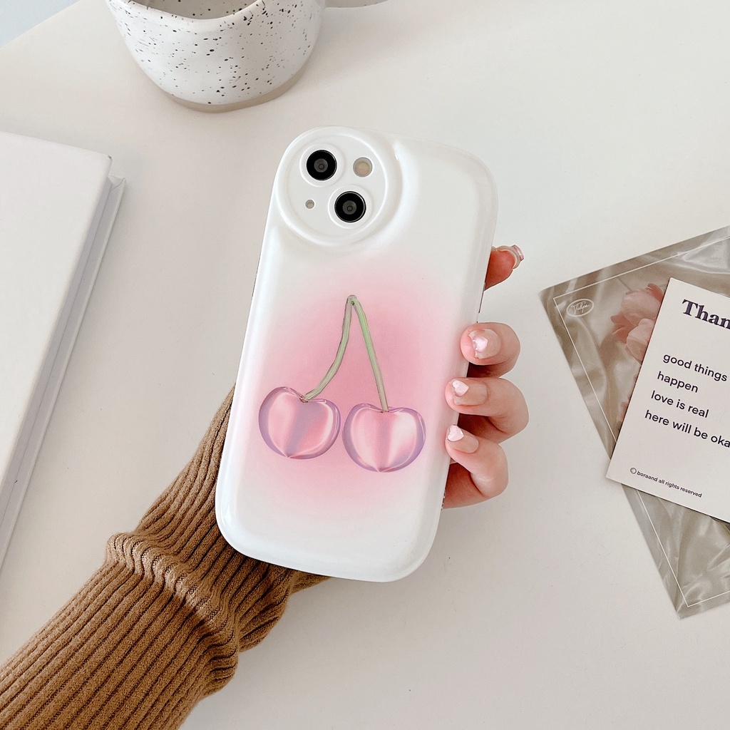 Ốp Điện Thoại TPU Dẻo IMD In Hình Quả Cherry Màu Trắng Hồng Đơn Giản Cho iphone 13 12 11 Pro Max X XR XSMax
