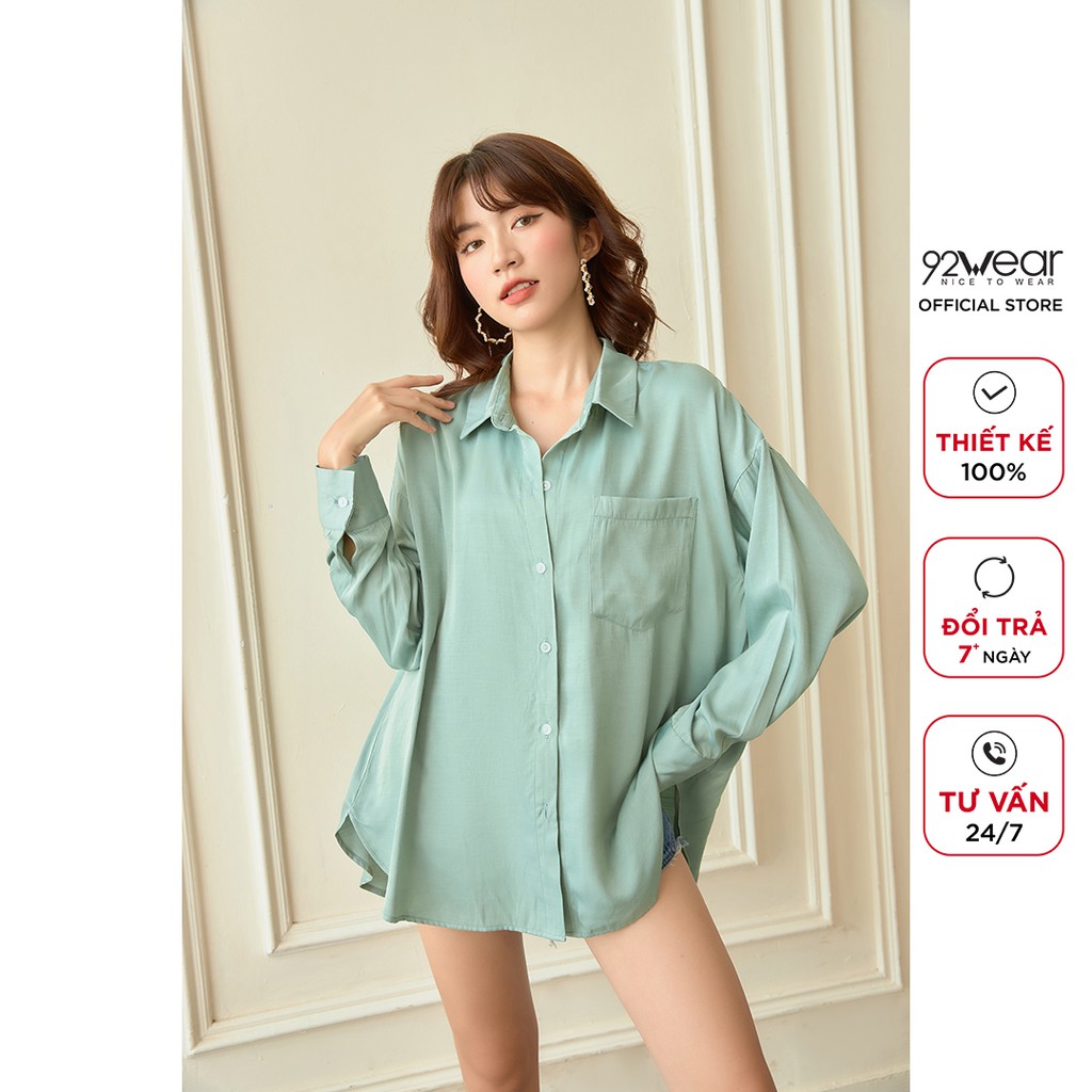 Áo sơ mi nữ form rộng 92WEAR thiết kế công sở cổ Đức ASW1149