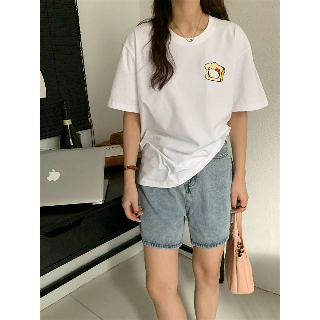 Áo Thun Cotton Dáng Rộng Ngắn Tay In Hoạt Hình Đáng Yêu 62329